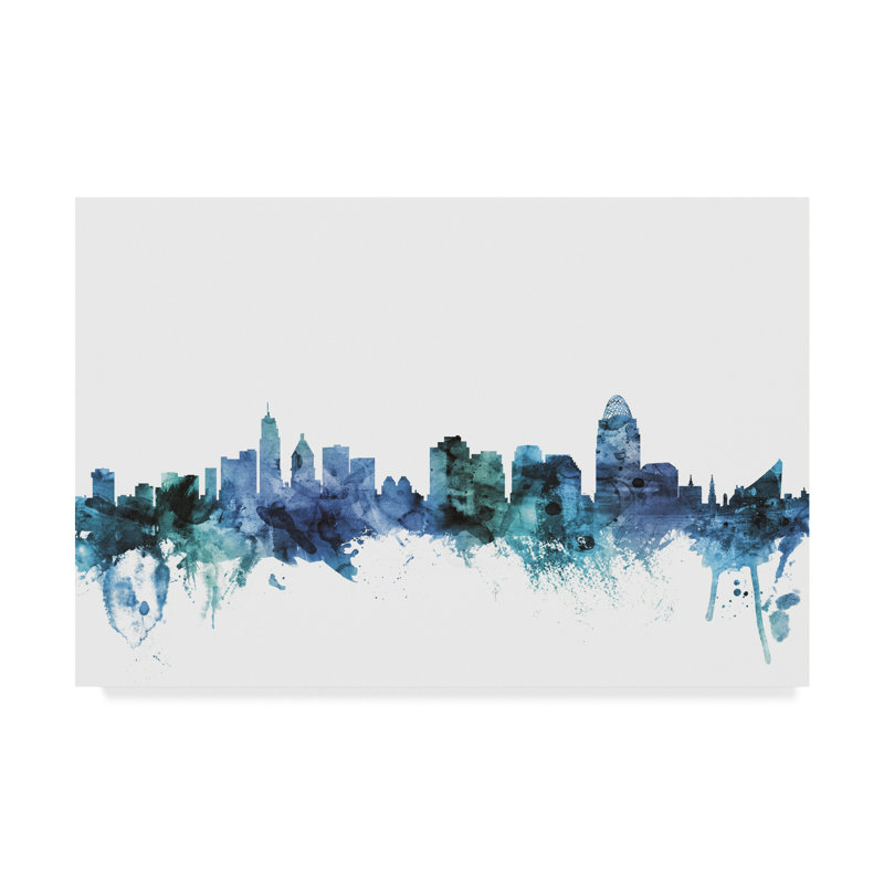 Wrought Studio 'Cincinnati Ohio Blue Teal Skyline' Graphic Art Print on